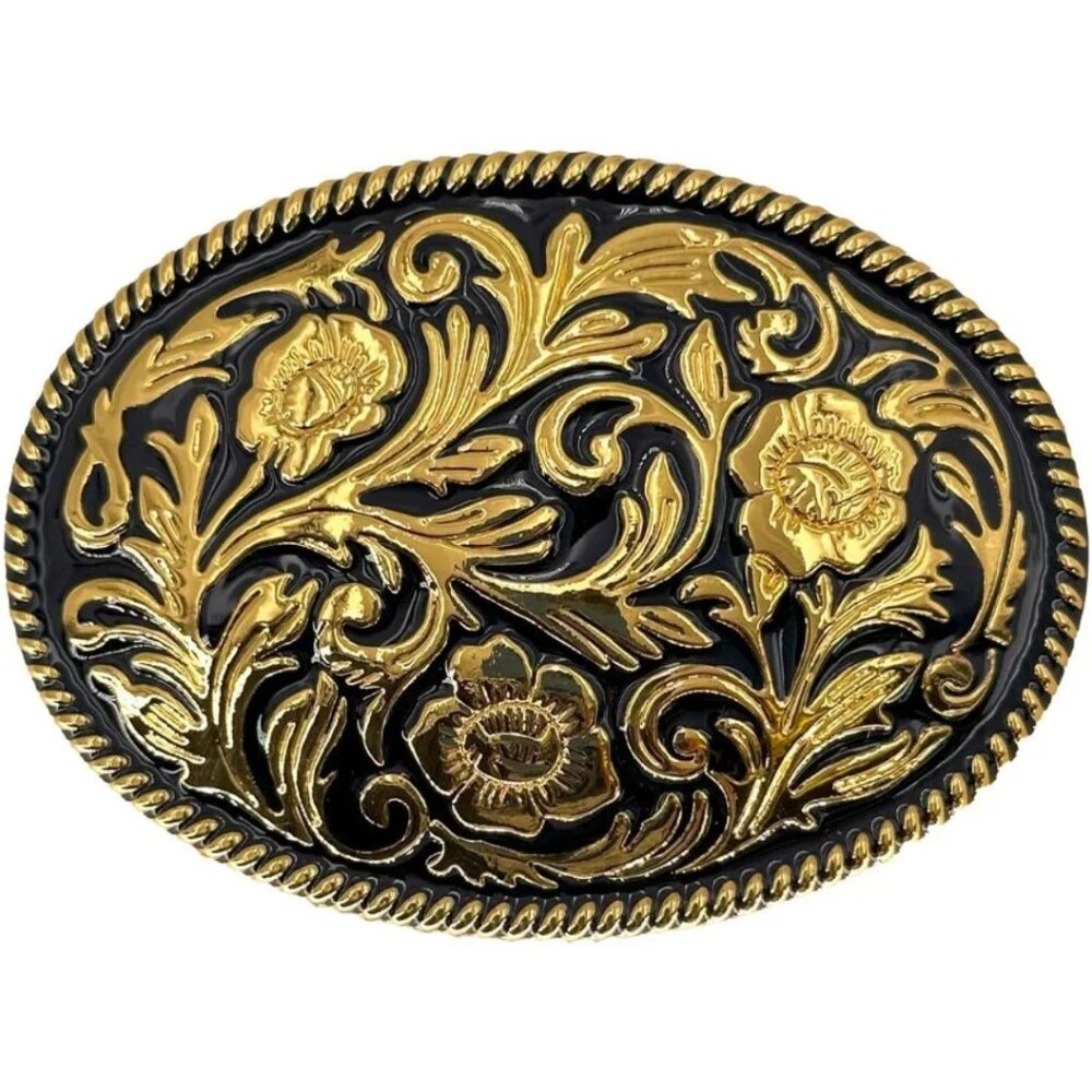Floral Etched Silver Tone‎ Oval Western Belt Buckle NWT